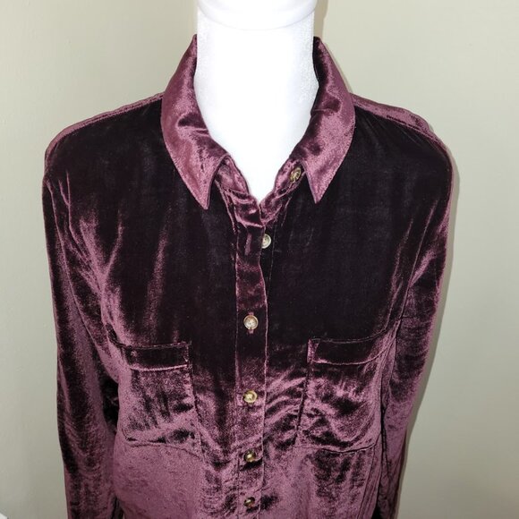 Maeve by Anthropologie Katrina Burgundy Blouse Velvet Button Up Top Women's SZ 2 - Picture 3 of 14
